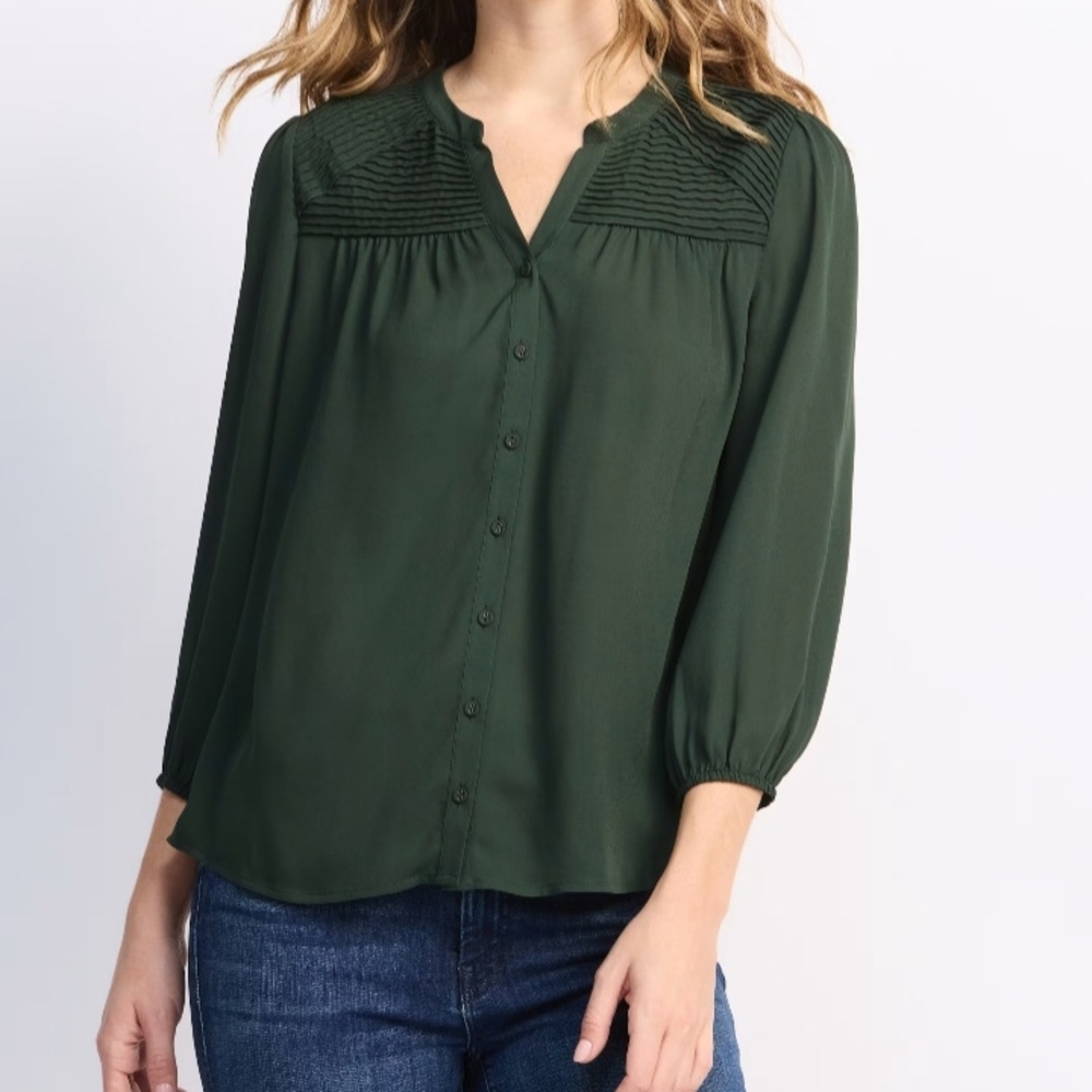 Daniel Rainn Forest Green Ruched Detail Blouse
